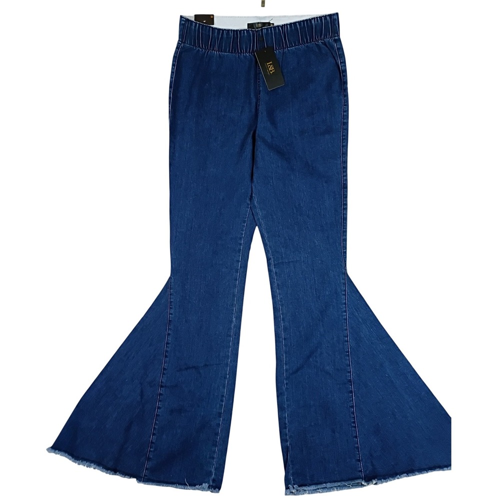 Lucky & Blessed Flare Pull On Jeans Women M 32X36 Blue Bell Retro Hippie Western